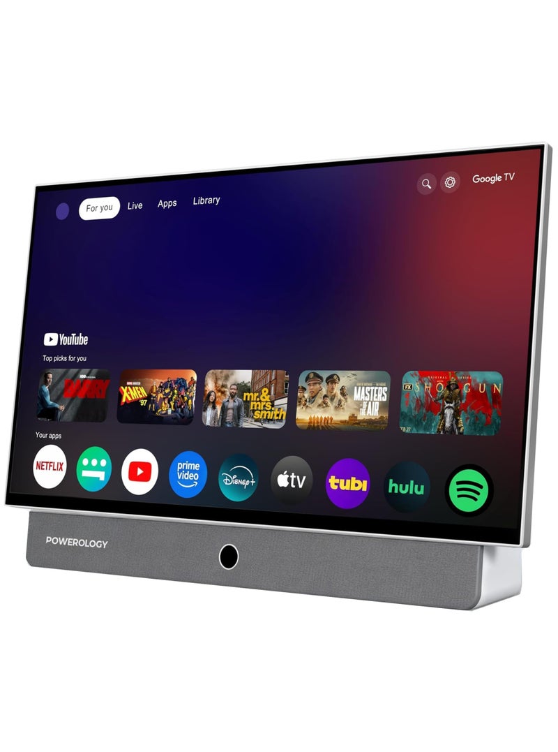 باورولوجي تلویزیون هوشمند قابل حمل ۲۷ اینچی با وضوح تصویر ۱۰۸۰p FHD، ۷ ساعت زمان تماشا، صفحه نمایش هوشمند اندروید، بلندگوهای دوگانه، نمایشگر LCD ماتریس فعال، نتفلیکس، گوگل تی‌وی، یوتیوب، مناسب برای خانه، محل کار، فضای باز، اتاق خواب - سفید - Image 1